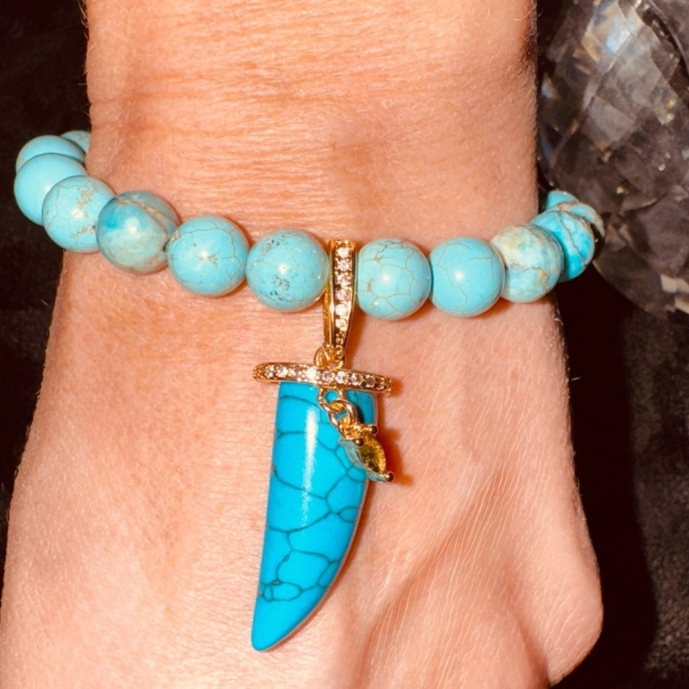 Turquoise Beaded Bracelet with Italian horn Pendant
